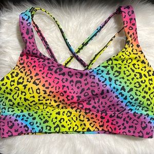 Zyia Active Rainbow Leopard Light N Tight Strappy Sports Bra Size Large NWOT